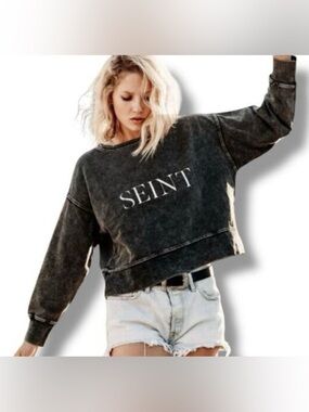 NWT SEINT Washed Black Cropped Sweatshirt - Women's Casual Pullover